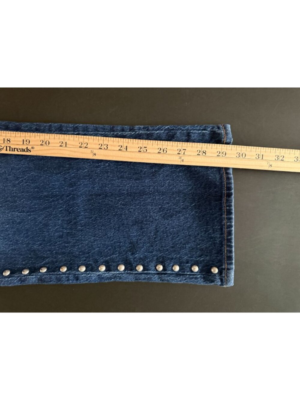 Abercrombie & Fitch Curve Love Mid Rise 90s Straight Studded Jeans Dark Wash Siz - Picture 8 of 14